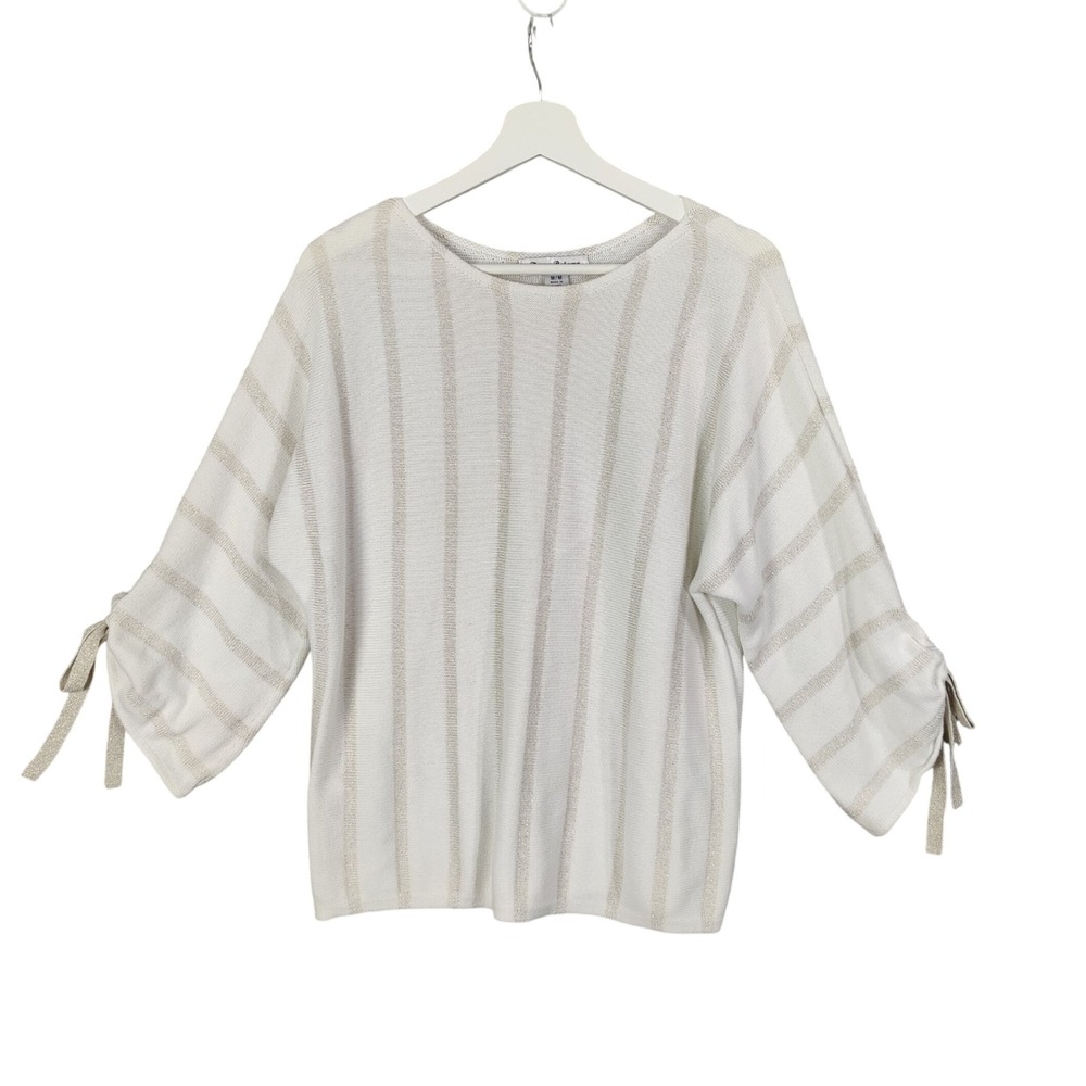 Tommy Bahama Breathable‎ Striped Knit Ivory Top Tie Metallic Nautical Womens M